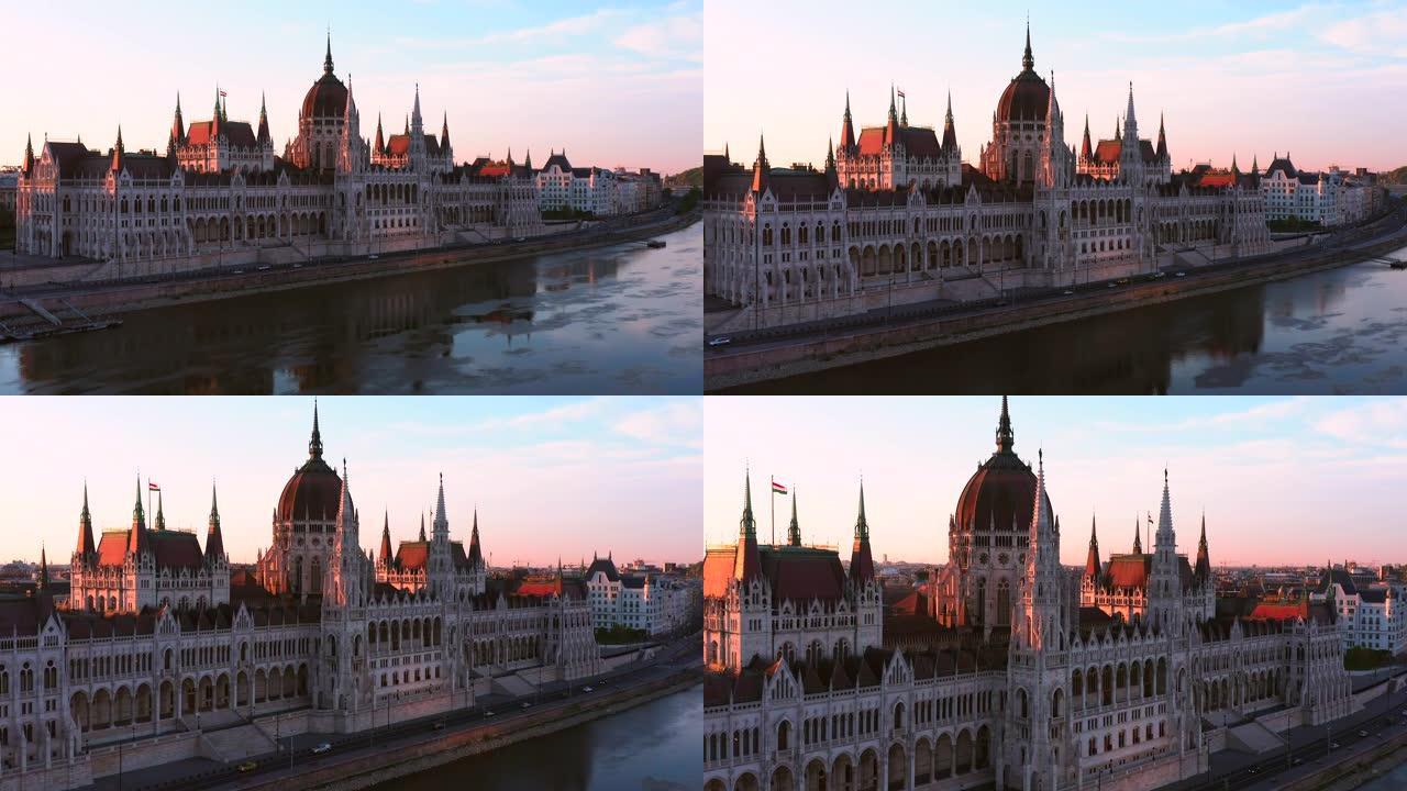 令人惊叹的关于布达佩斯多瑙河和匈牙利议会历史建筑的4k视频。