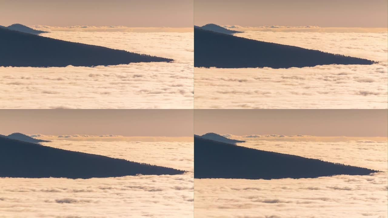 特内里费岛日落时间云层上方山顶全景延时4k西班牙