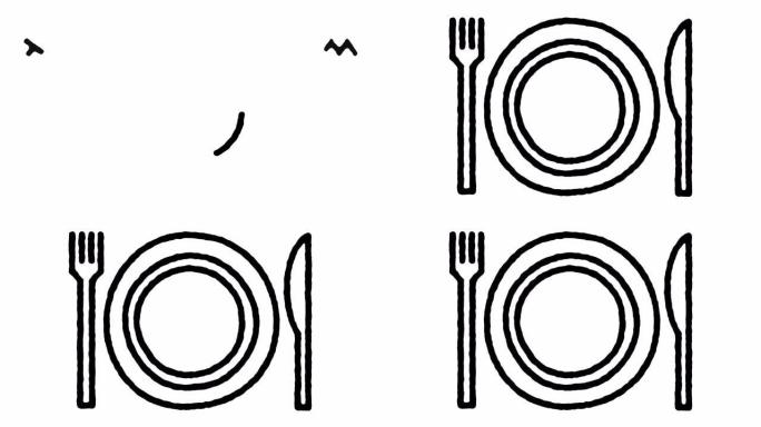 融合餐厅素描线图标动画