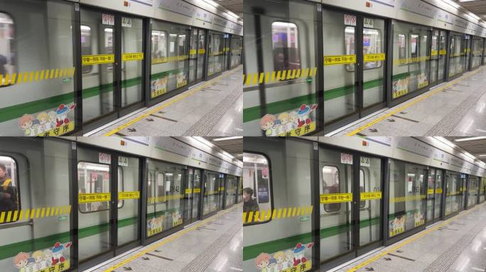 4K原创 地铁进站 地铁开门 乘客下车