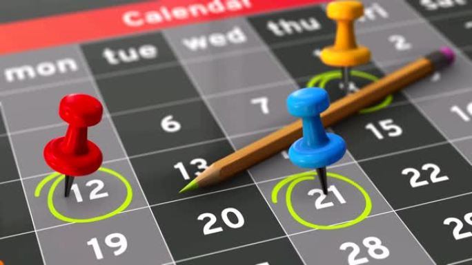 带有复选标记的事件日历。会计、财务和会议视频