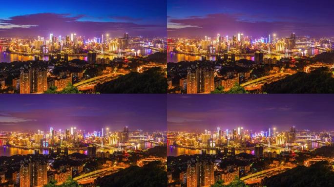 中国夜间的重庆天际线和城市建筑。