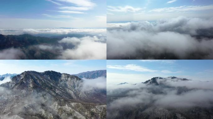 航拍秦岭山脉山川云层高清素材