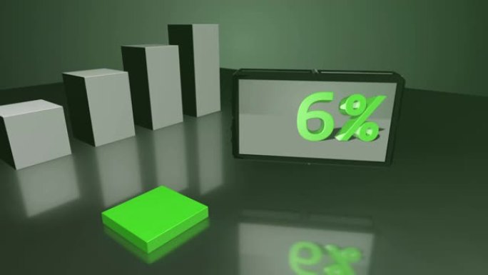 绿色增长3D条形图与屏幕高达15%