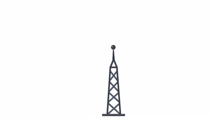 无线电塔。无线天线的动画。卡通