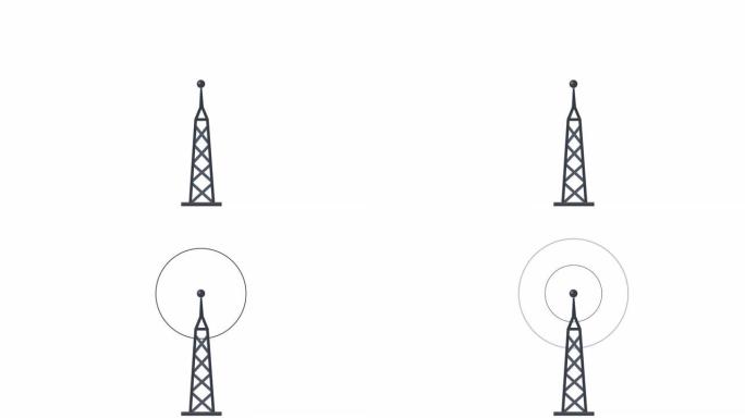 无线电塔。无线天线的动画。卡通
