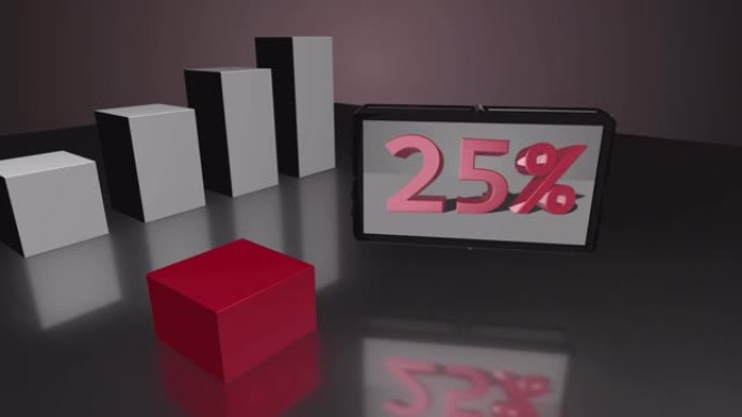 增长的红色3D条形图与屏幕高达59%