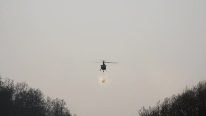 直升机在森林大火中滴水