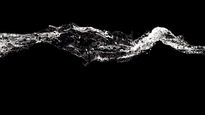 尘埃黑色背景上抽象风格的水流喷射水。抽象液体形状。4k