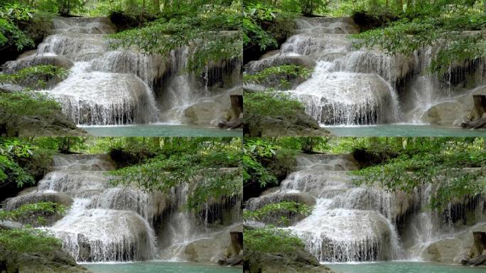 泰国北碧府著名旅游胜地国家公园的四面瀑布一级 -- 慢动作