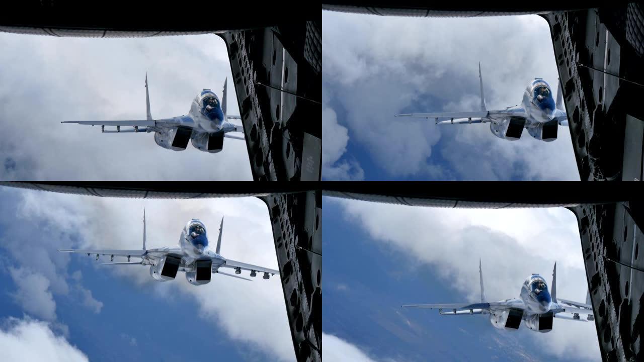 飞行中的战斗机。米格29支点4k超高清空对空视频