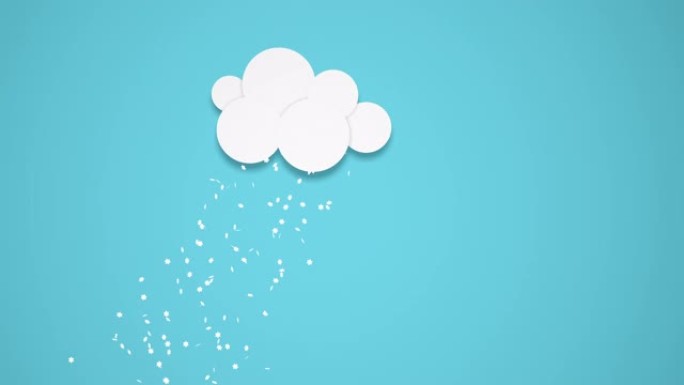在下雪的蓝色背景上的云的3d动画。