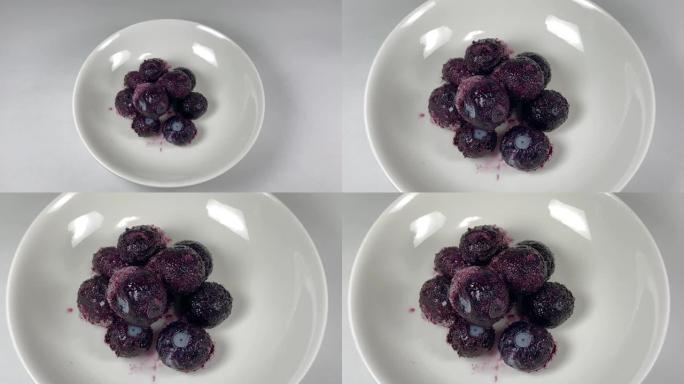 冷冻蓝莓，特写食物视频