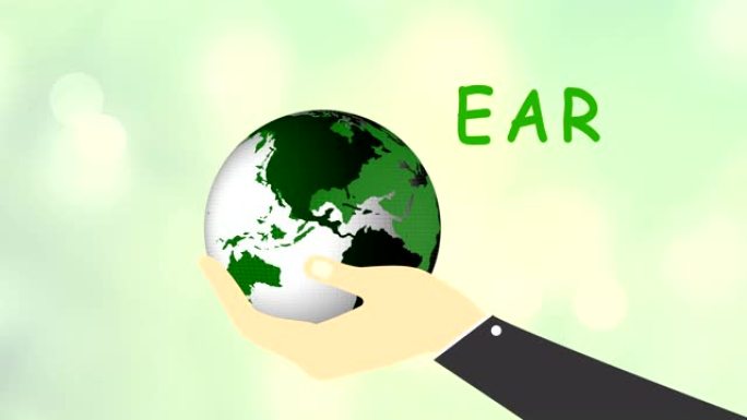 地球日。地球在移动。手握世界。浅绿色背景。4k视频