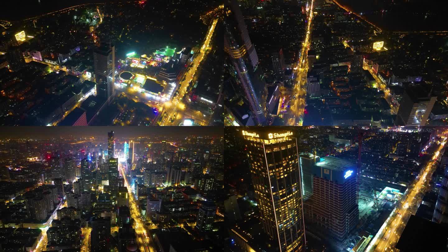 南京市鼓楼区城市马路车流夜景航拍延时40