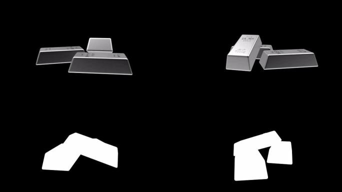 黑色银条旋转的3D动画。阿尔法通道。4K