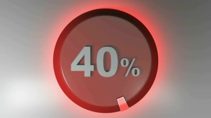 40% 红色圆圈标志与旋转光标-3D渲染视频剪辑