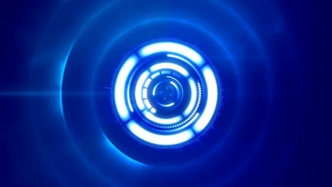 多个闪亮的白色圆圈在蓝色背景上旋转的动画