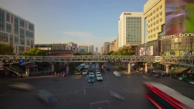 杭州市日落时间繁忙交通街道全景延时4k中国