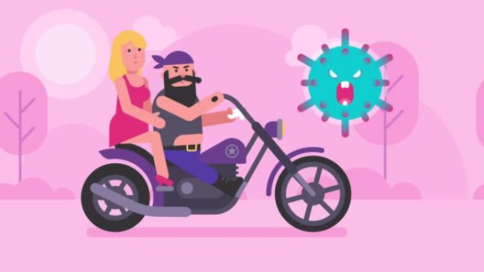 骑自行车的人和女孩骑摩托车和对抗新型冠状病毒肺炎