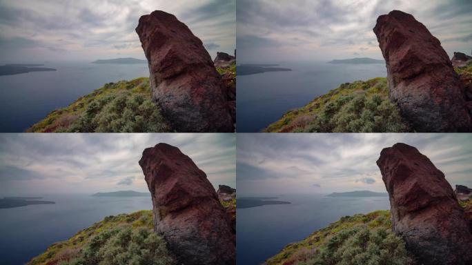 晨光圣托里尼岛火山山海岸线全景4k延时希腊