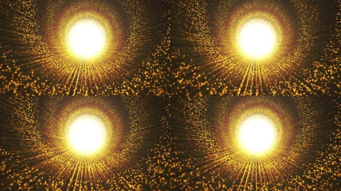 3d写实动画，金色粒子螺旋循环