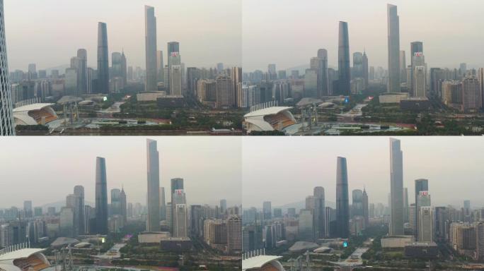广州市中心日落时间河畔海湾大厦市中心空中全景4k中国
