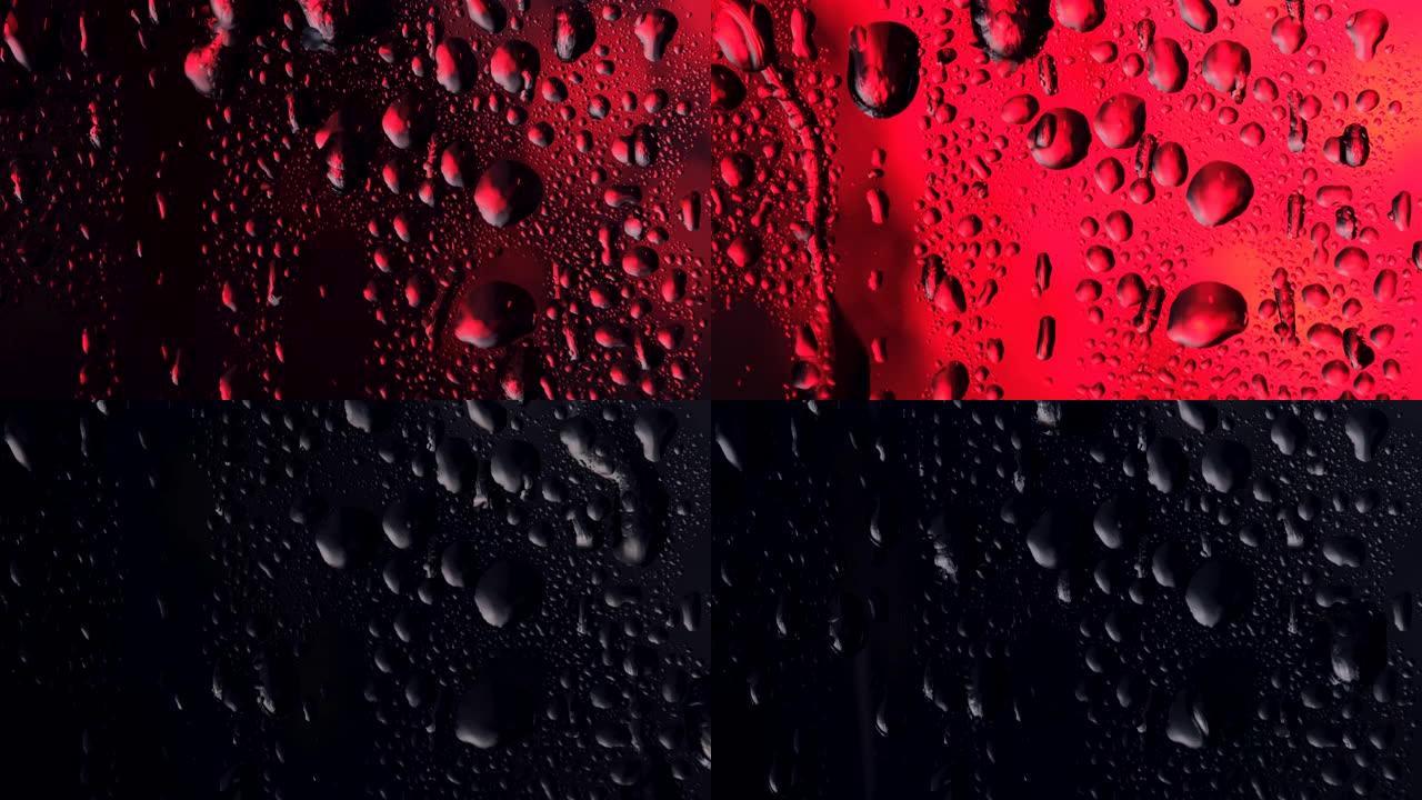 玻璃上的水滴雨水夜晚车窗