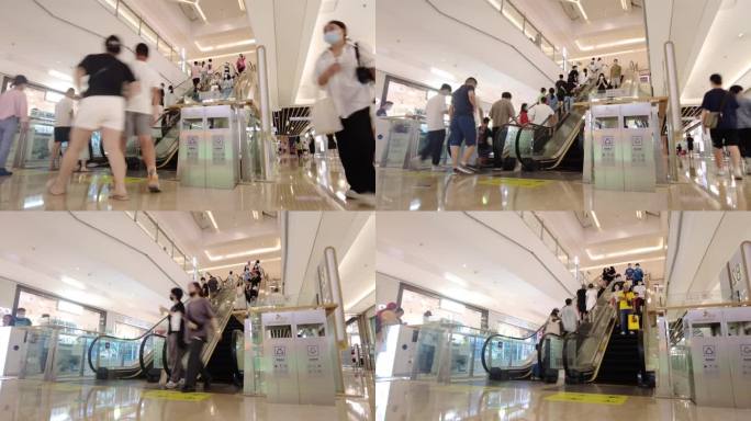 商场电梯逛街购物人流延时摄影