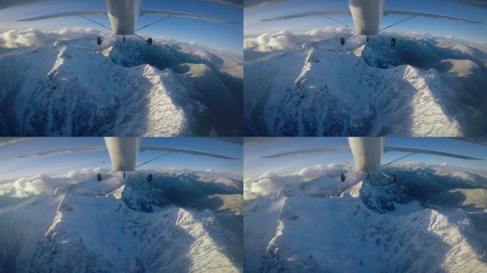 Cessna 172冬季飞行和Norh Shore Mountains狮子加拿大温哥华的POV腹部视