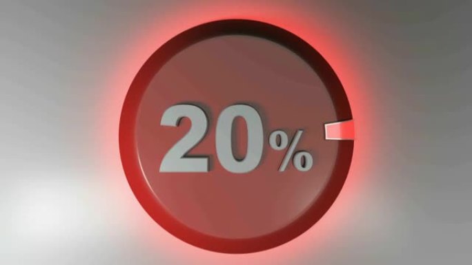 20% 红色圆圈标志与旋转光标-3D渲染视频剪辑