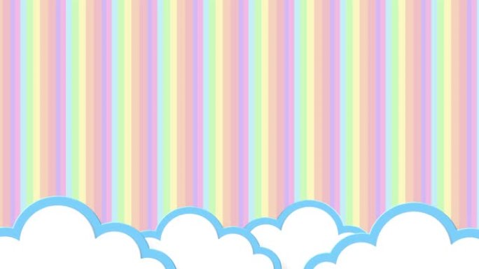 布满云彩的蓝天从右向左移动。卡通天空动画渐变彩虹背景。平面动画。4k