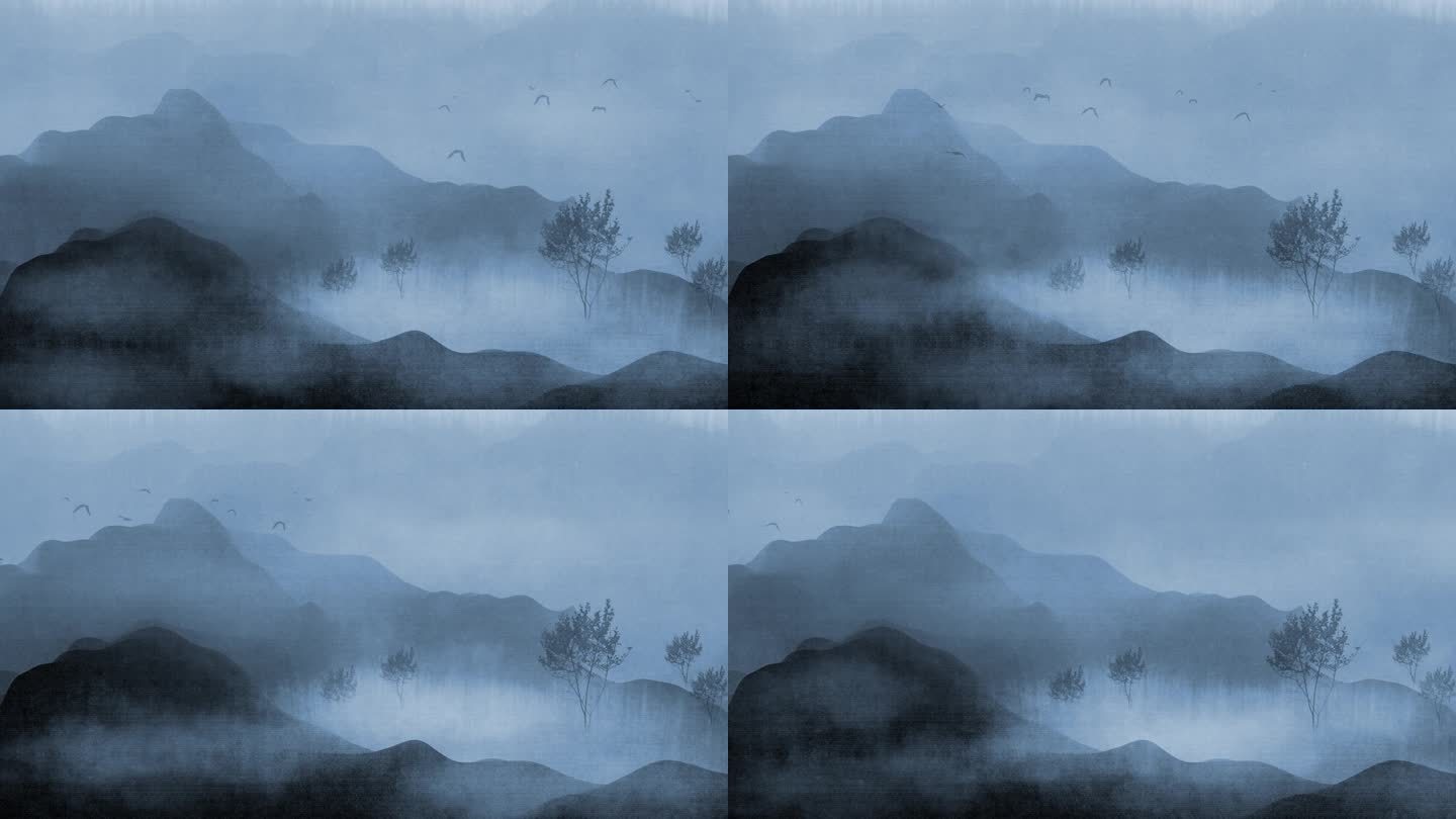 云雾缭绕水墨山峰-14循环