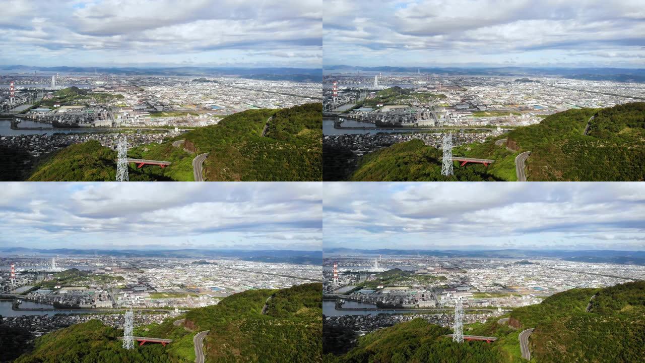 日本冈山县仓敷市水岛地区工业园区全景。冈山县是面向濑户内海的县。