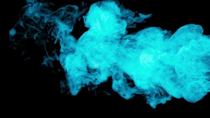 黑色背景上的4k蓝烟，抽象流体模拟。3D渲染