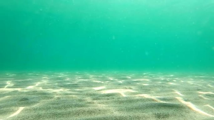 从下面看透明清水、海底和海面的水下海景背景