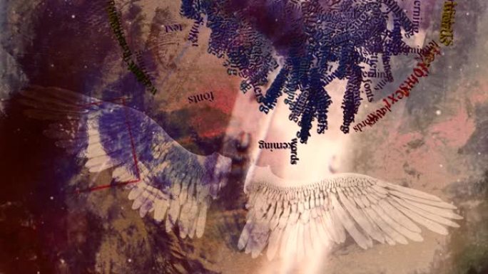 天使的翅膀和抽象背景上的文字