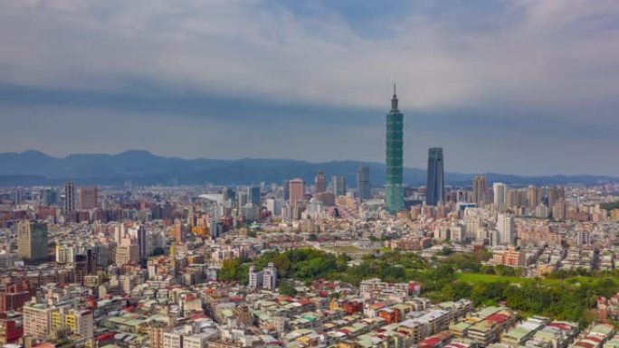 飞越台北市中心晴天空中全景4k延时台湾