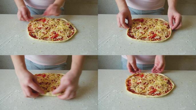 烹饪美味的自制披萨。