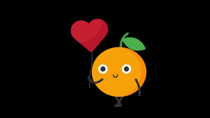 橙色抱着心形气球。透明背景