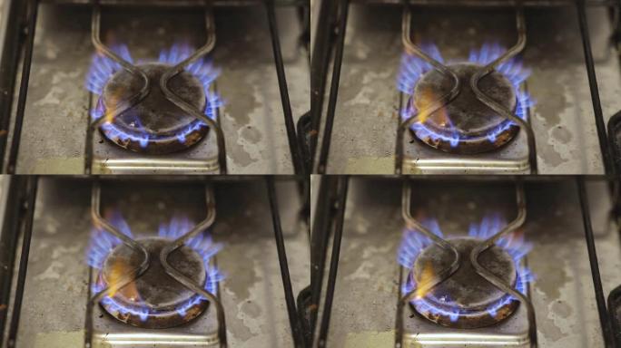 燃气燃烧器用蓝色火焰燃烧。