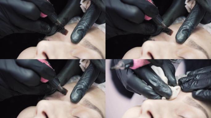 掌握黑色手套填充模型皮肤上的眉毛形状。