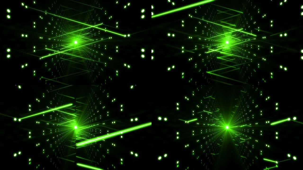 霓虹绿色抽象环形激光背景隧道