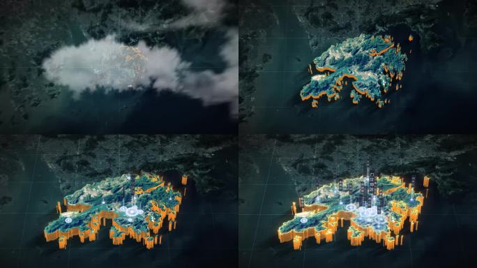【AE模板】暗调三维卫星地图 香港