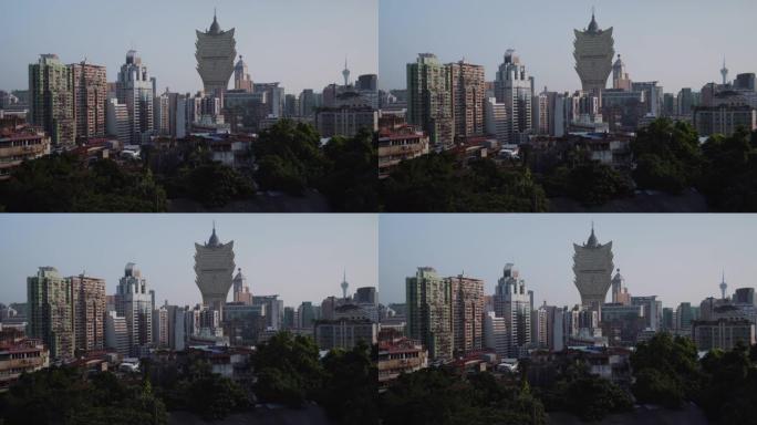 澳门，中国城市天际线在黄昏