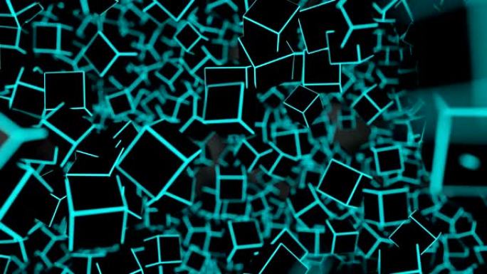 霓虹灯立方体块网络未来飞入数字技术动画3D渲染