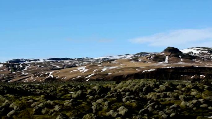 冰岛火山苔藓景观的平移场景