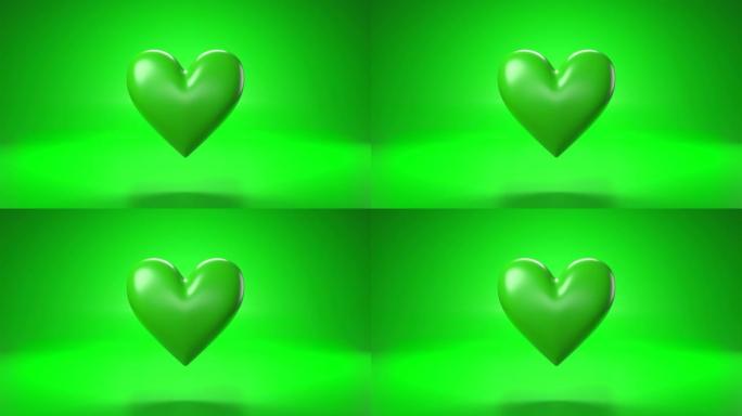 在绿色背景上脉动绿色心形物体。