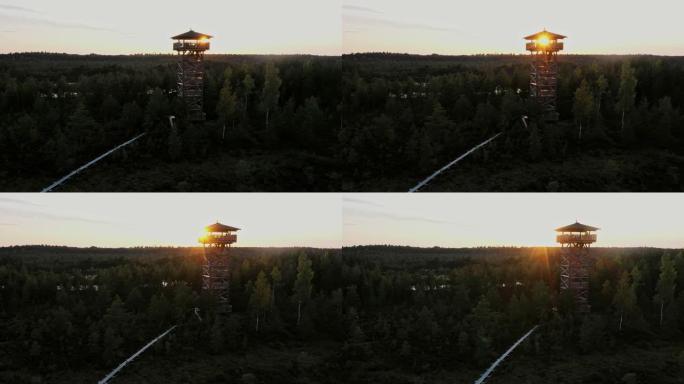 爱沙尼亚沼泽守望台的风景鸟瞰图