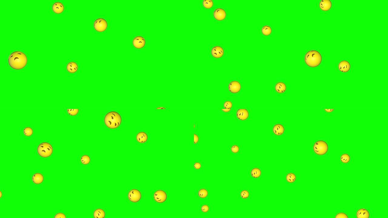 表情符号表情令人失望的痛苦悲伤面对掉落的绿色屏幕色度键动画3d